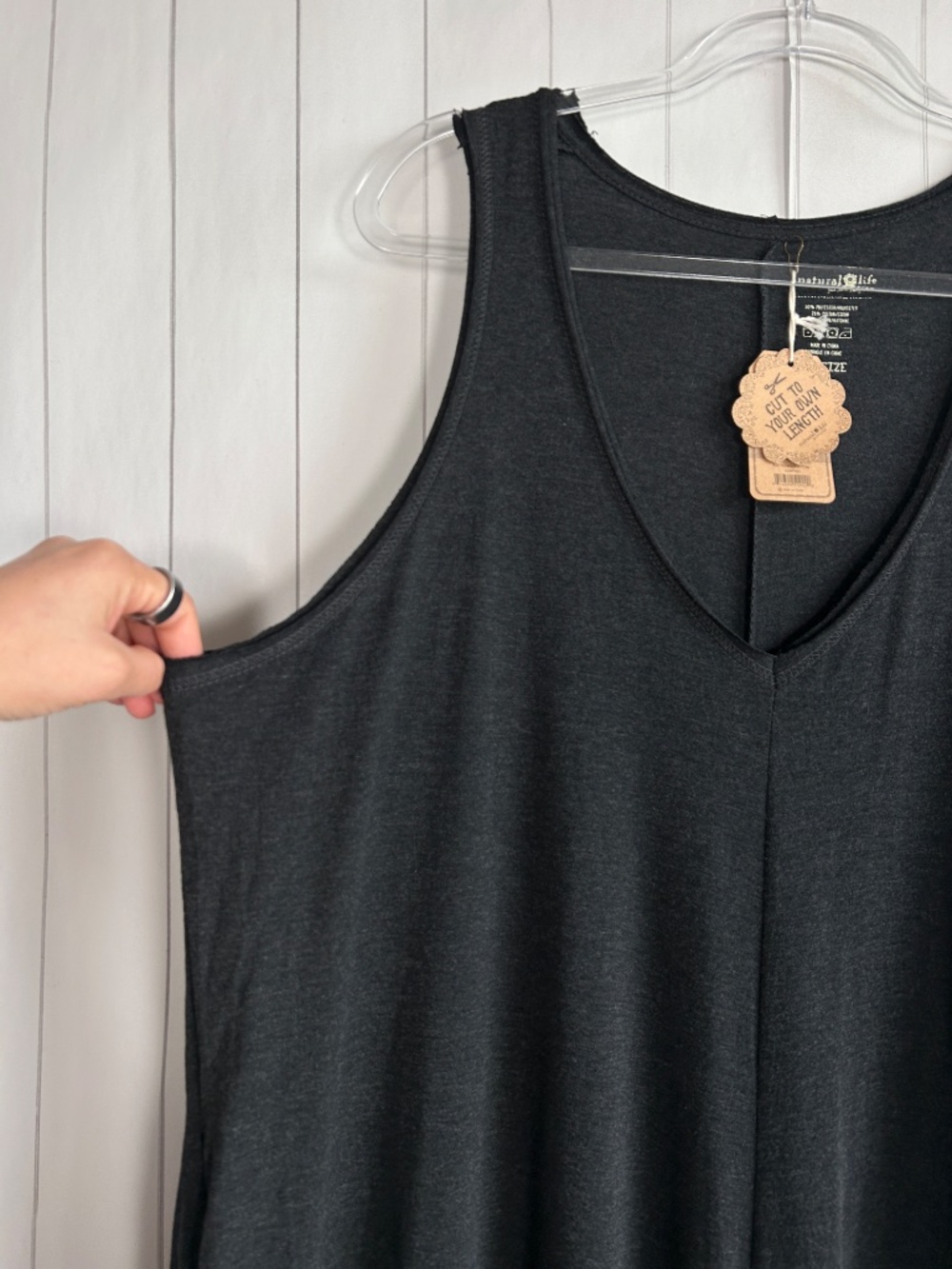 Natural Life one size jumpsuit dark gray loungewear wide leg v-neck pockets NEW - Picture 3 of 9